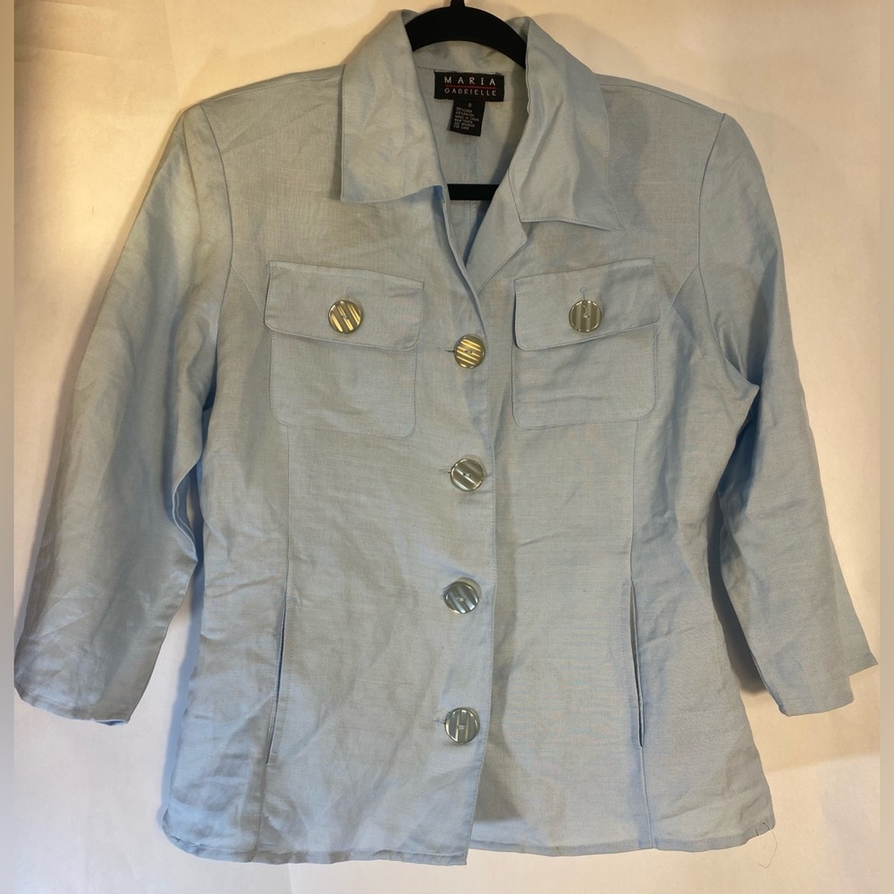 Maria Gabrielle Women's Linen Blend‎ Blazer Jacket Light Blue Size Small